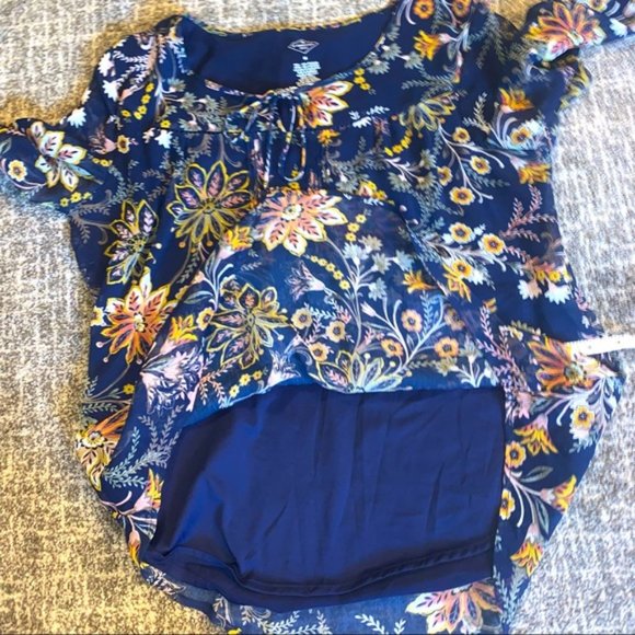 🍍St John’s Bay navy floral tie front fully lined shirt size M - Picture 3 of 8